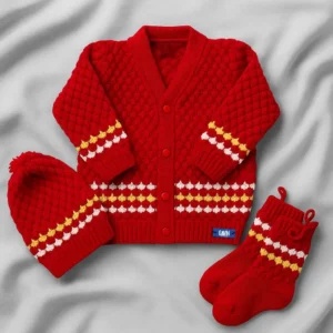 Red Woolen Sweater Set for Baby Boy and Girl