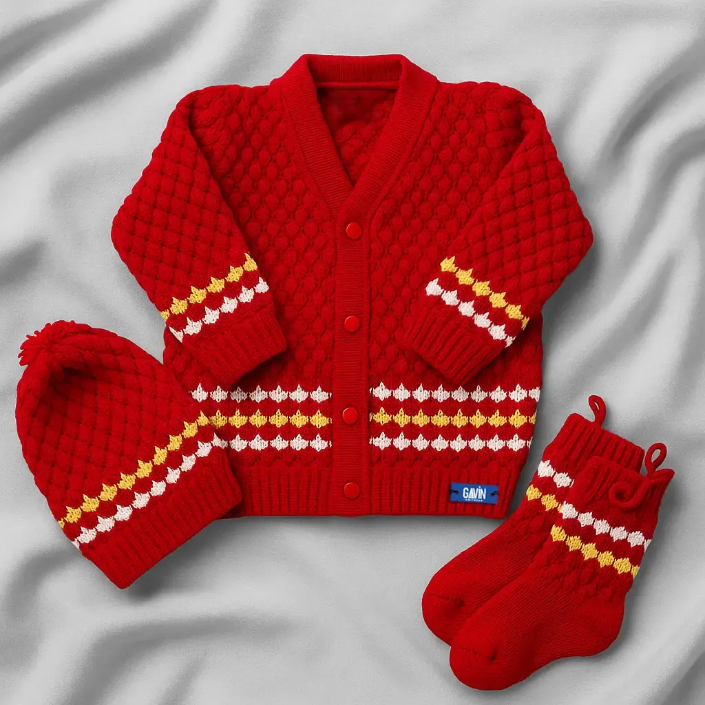 Red Woolen Sweater Set for Baby Boy and Girl