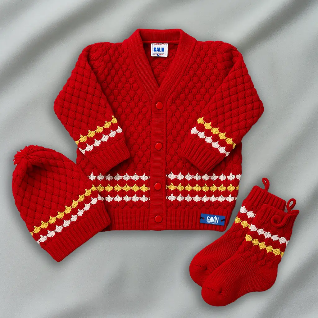 Red Woolen Sweater Set for Baby Boy and Girl