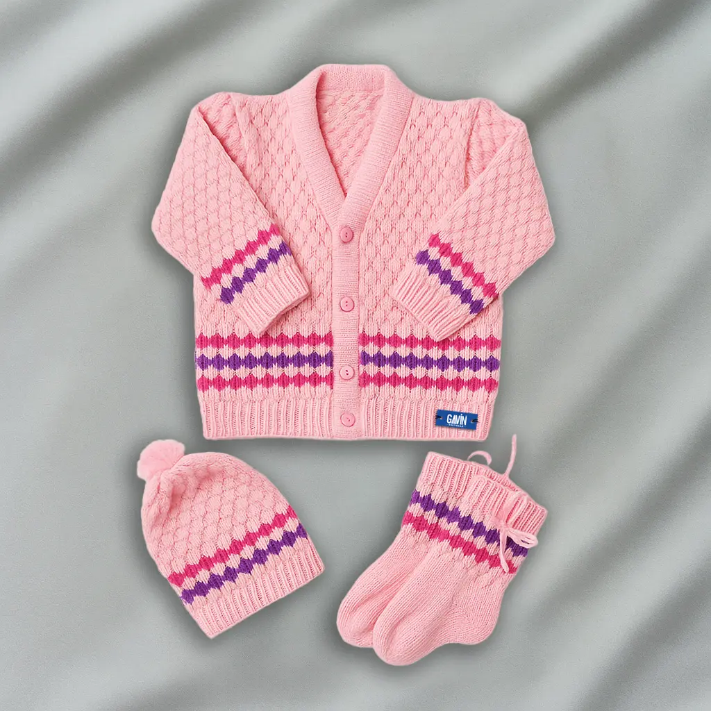 Pink Woolen Sweater Set for Baby Boy and Girl